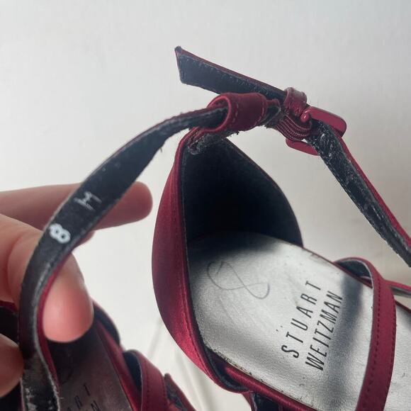 Stuart Weitzman Platform Red Heel Criss Cross Ankle Strap SIZE 8 - Picture 5 of 6